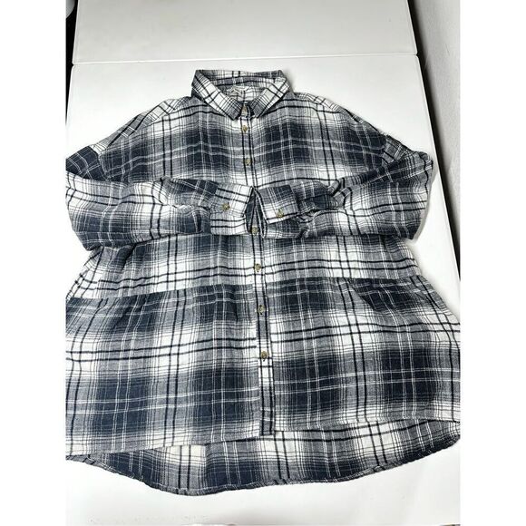 American Eagle Women’s Plaid Flannel Button Down Shirt Navy Blue Size M *Notes - Picture 7 of 14